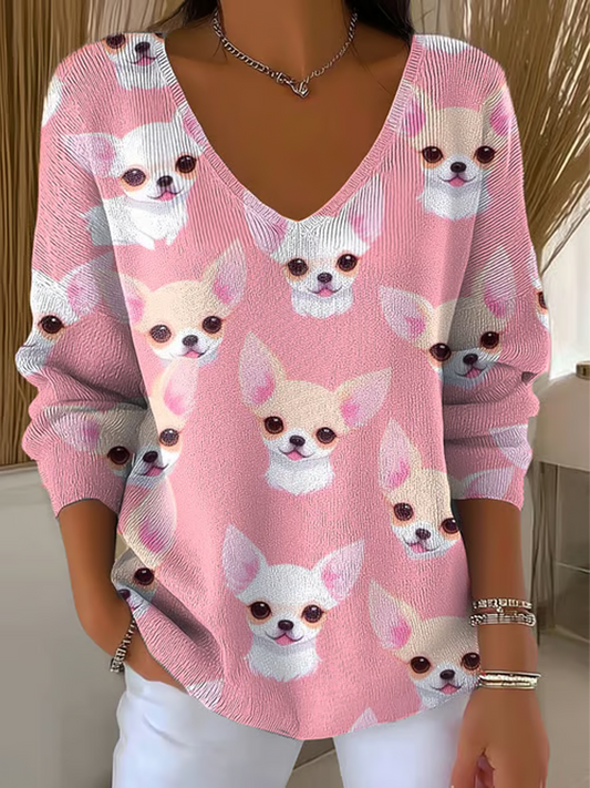 Women’s Chihuahuas Print Casual Top Pink / S