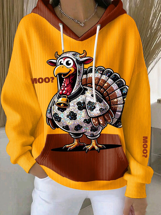 Women's Thanksgiving Cow and Turkey Hoodie