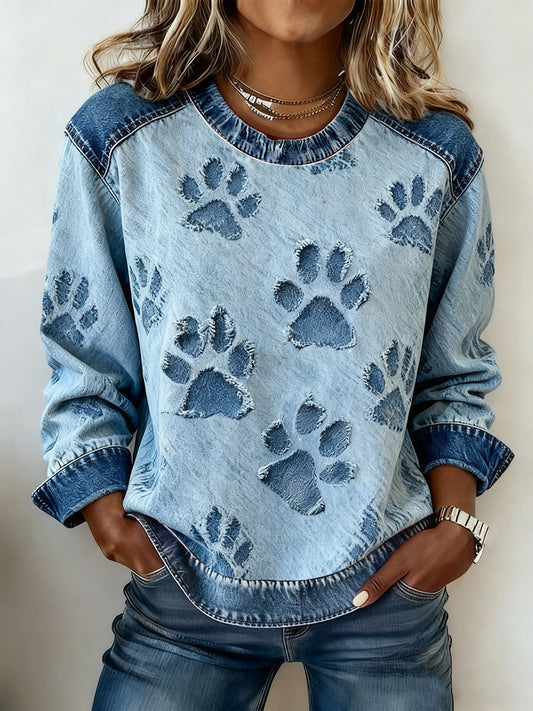 Women’s denim dog paw sweatshirt Blue / S