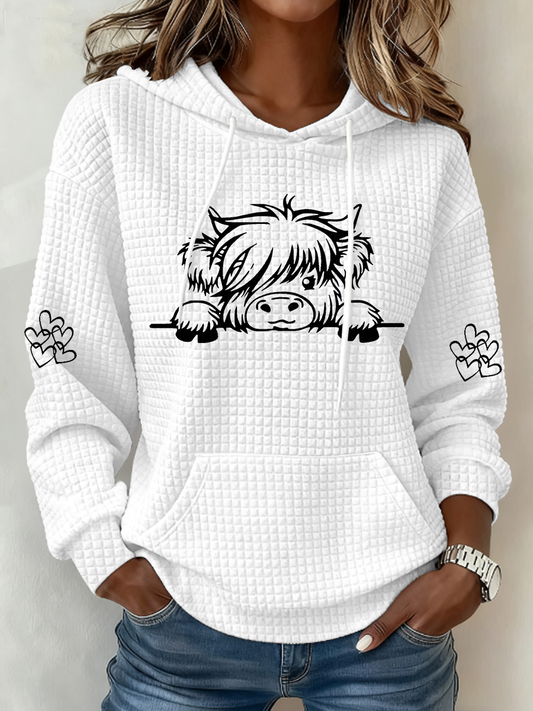 Women’s Highland Cow Print Casual Top White / S