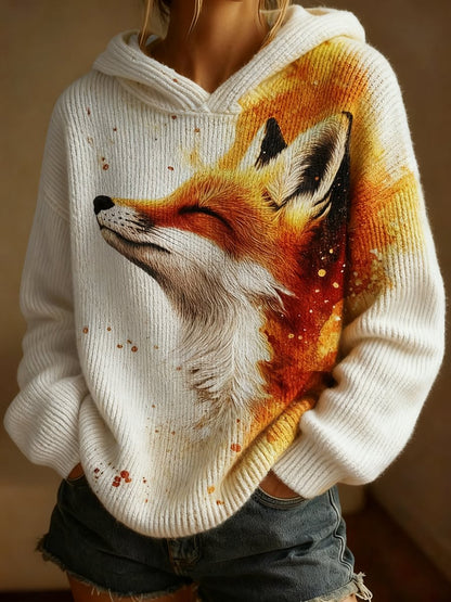Women's Winter Fox Art Print Sweater