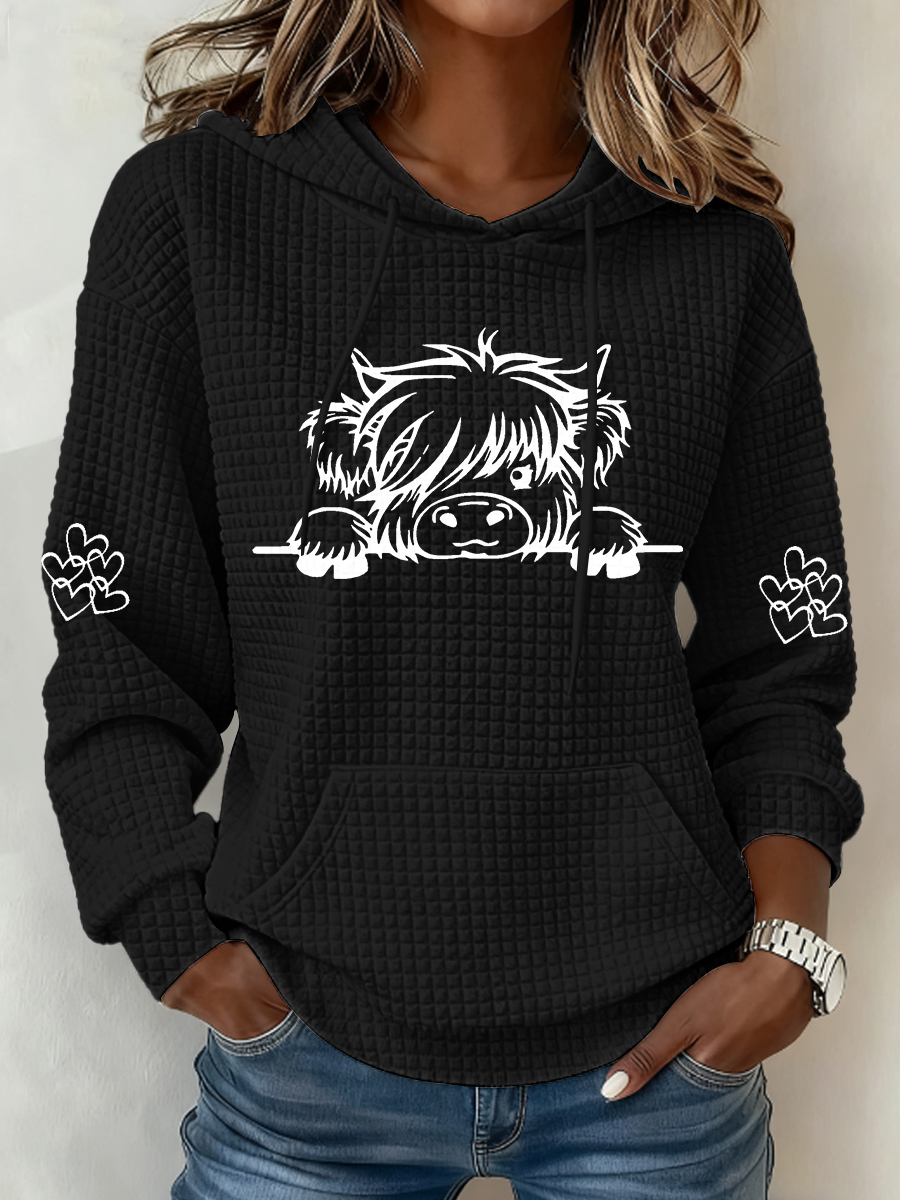 Women’s Highland Cow Print Casual Top Black / S