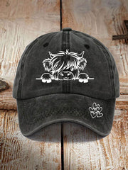Highland cow print casual unisex cap Black / ONE