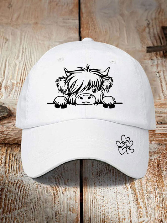 Highland cow print casual unisex cap White / ONE