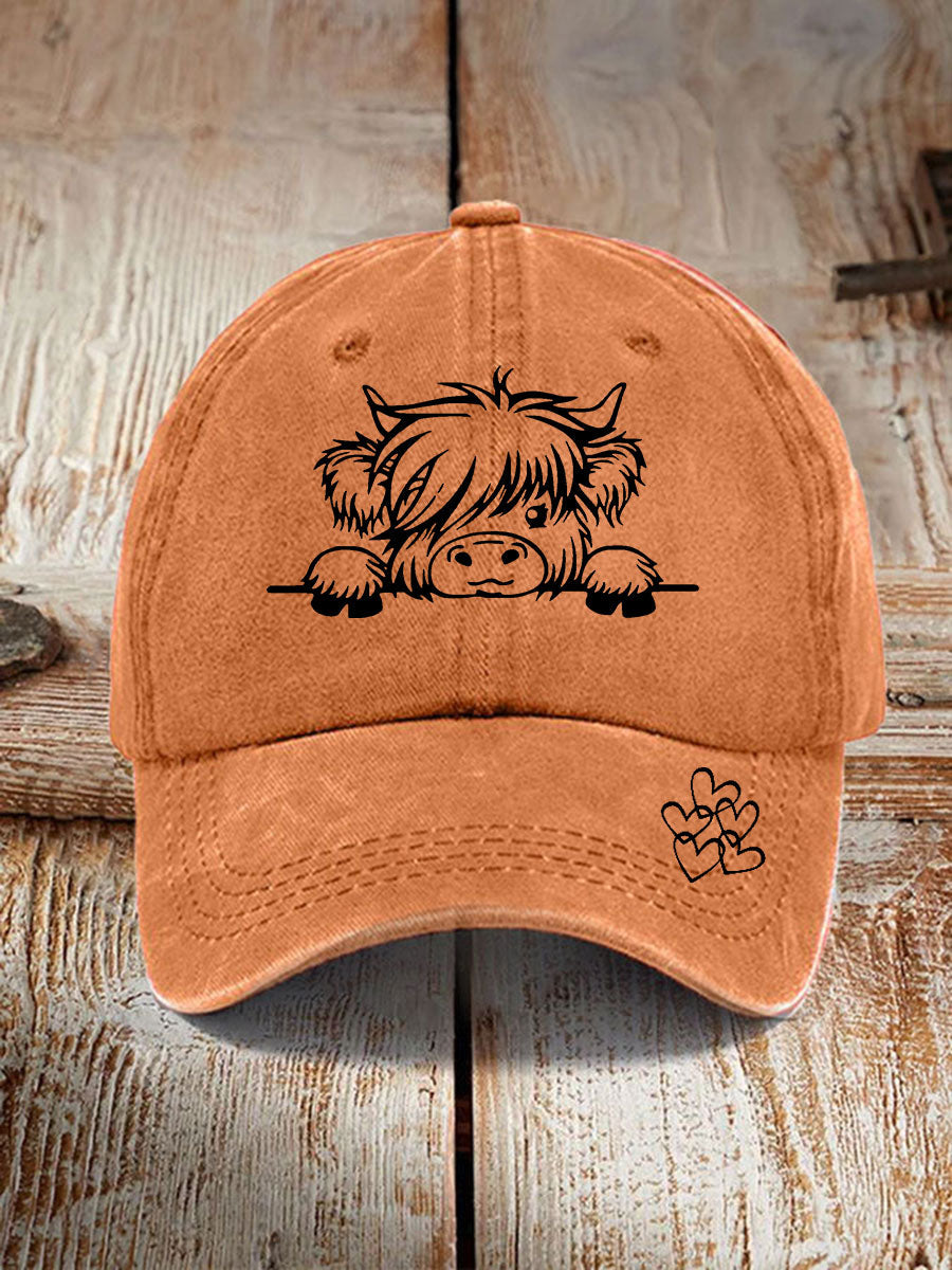 Highland cow print casual unisex cap Orange / ONE