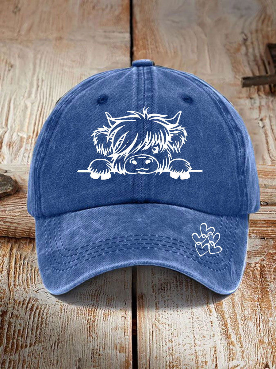 Highland cow print casual unisex cap Blue / ONE
