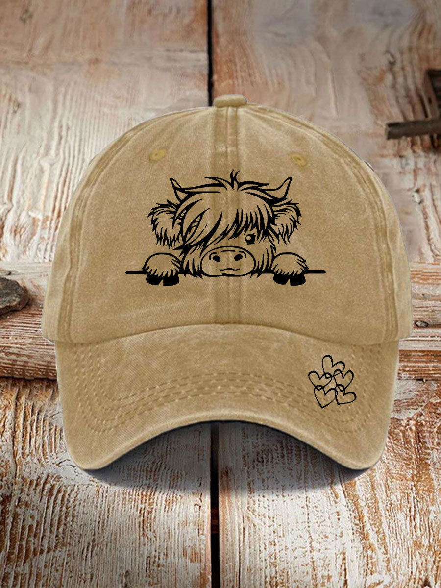 Highland cow print casual unisex cap Khaki / ONE