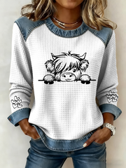 Women’s Highland Cow Art Print Casual Top White / S