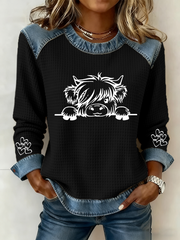 Women’s Highland Cow Art Print Casual Top Black / S