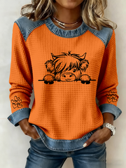 Women’s Highland Cow Art Print Casual Top Orange / S