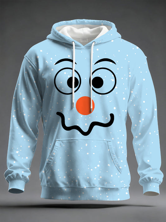Men’s Christmas Snowman Print Casual Hoodie Light Blue / S