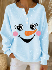 Women‘s Cute Christmas Snowman Print Casual Top Light Blue / S