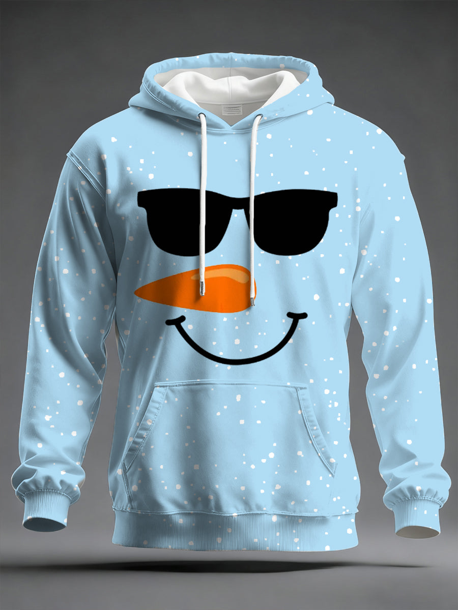 Men’s Christmas Snowman Print Casual Hoodie Light Blue / S
