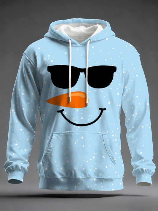 Men’s Christmas Snowman Print Casual Hoodie Light Blue / S