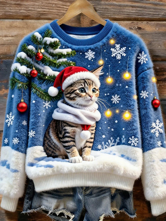 Women’s Retro Animal Christmas Art Print Casual Flannel Top A / S
