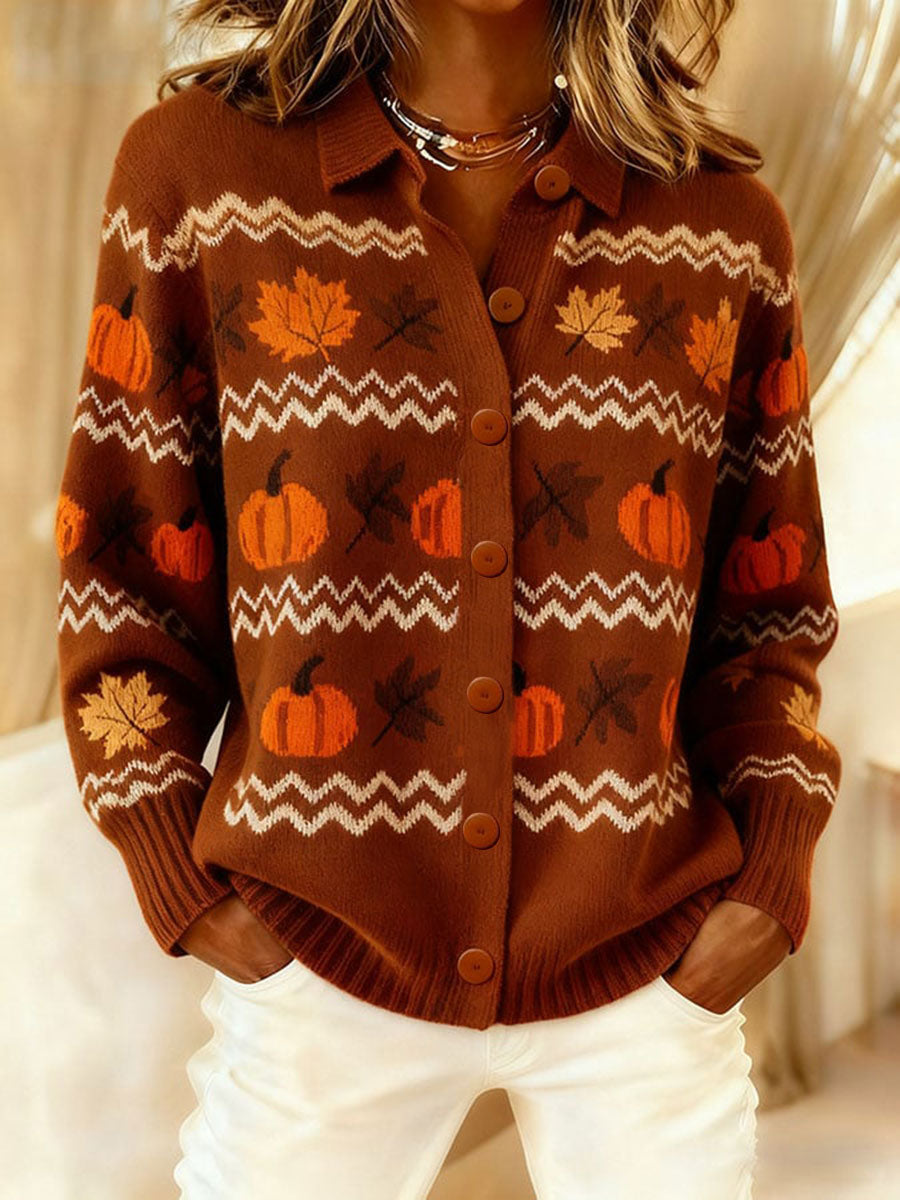 Women's Autumn Color Block Casual Cardigan