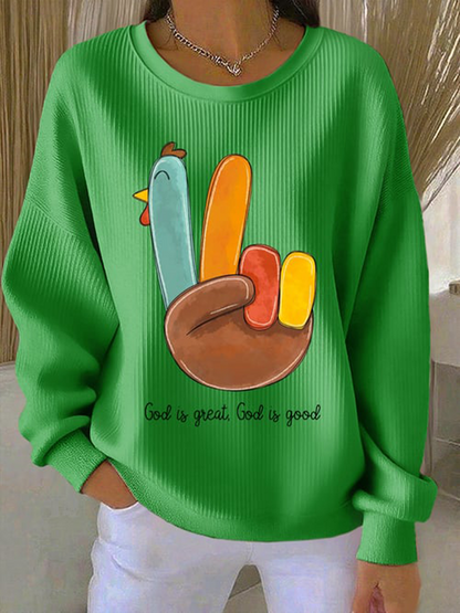 Women's Thanksgiving Faith God Is Great God Is Good Printed Sweatshirt
