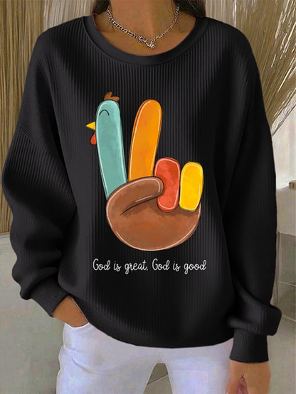 Women's Thanksgiving Faith God Is Great God Is Good Printed Sweatshirt