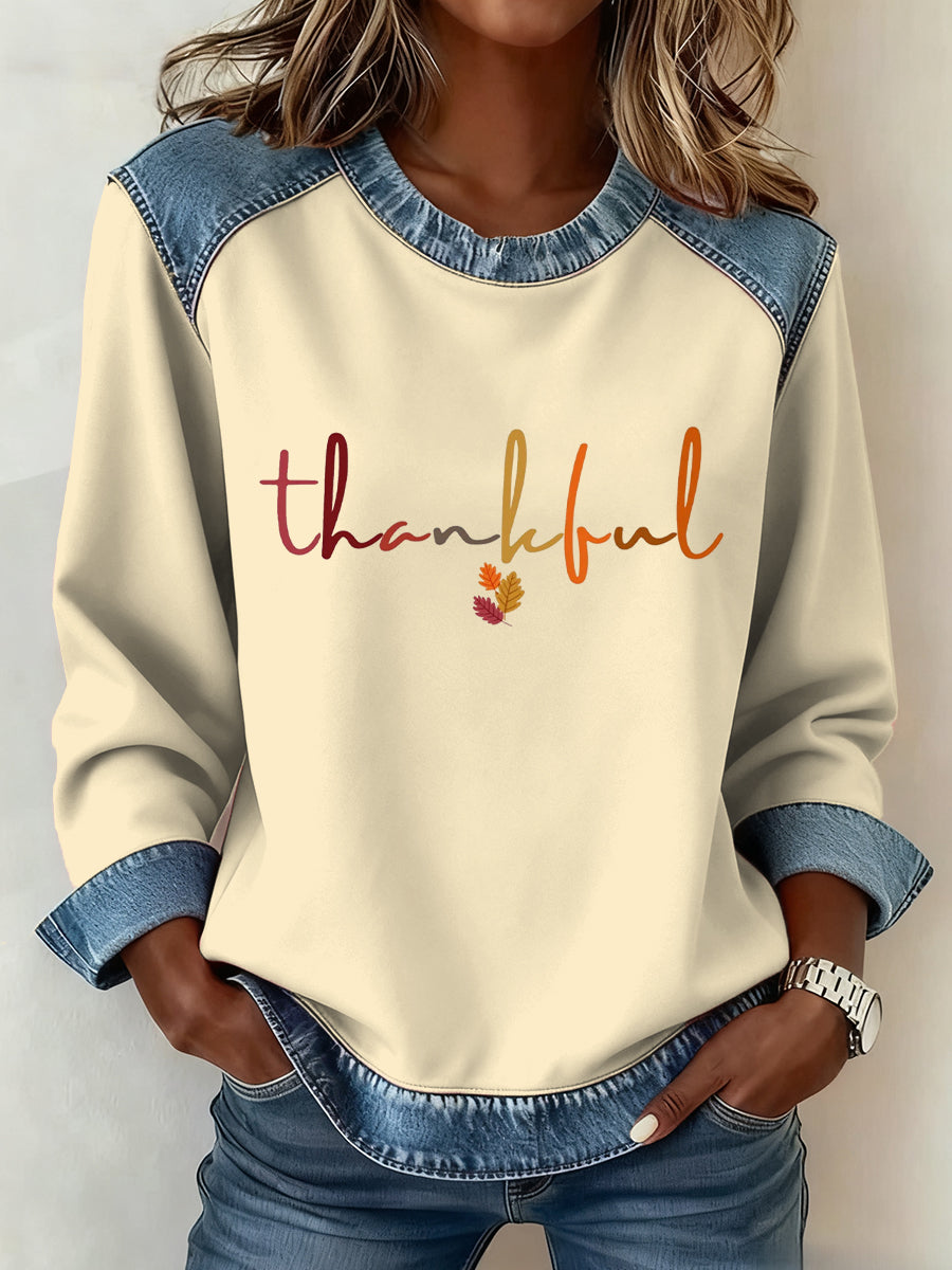 Women’s Thanksgiving Pattern Patchwork Art Sweatshirt Apricot / S