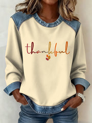 Women’s Thanksgiving Pattern Patchwork Art Sweatshirt Apricot / S