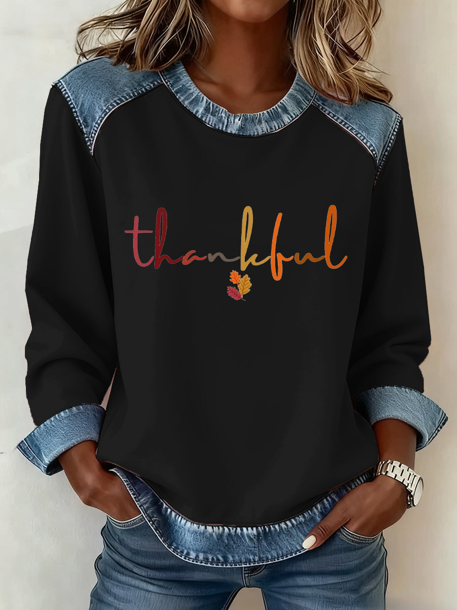 Women’s Thanksgiving Pattern Patchwork Art Sweatshirt Black / S