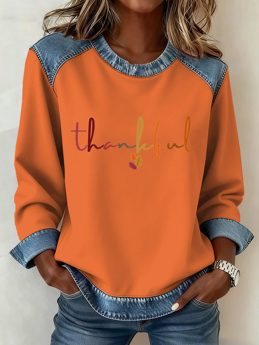Women’s Thanksgiving Pattern Patchwork Art Sweatshirt Orange / S