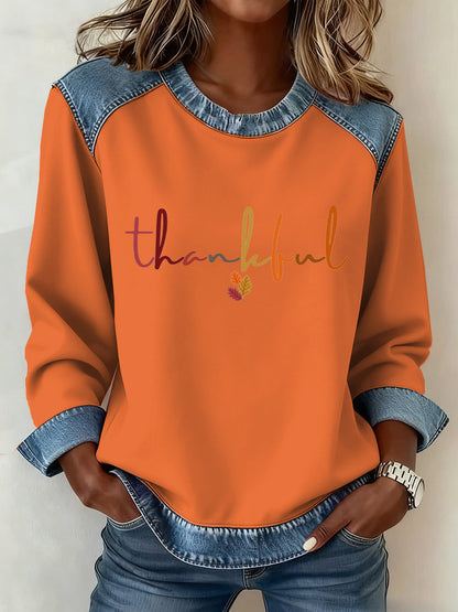 Women's Thanksgiving Pattern Patchwork Art Sweatshirt