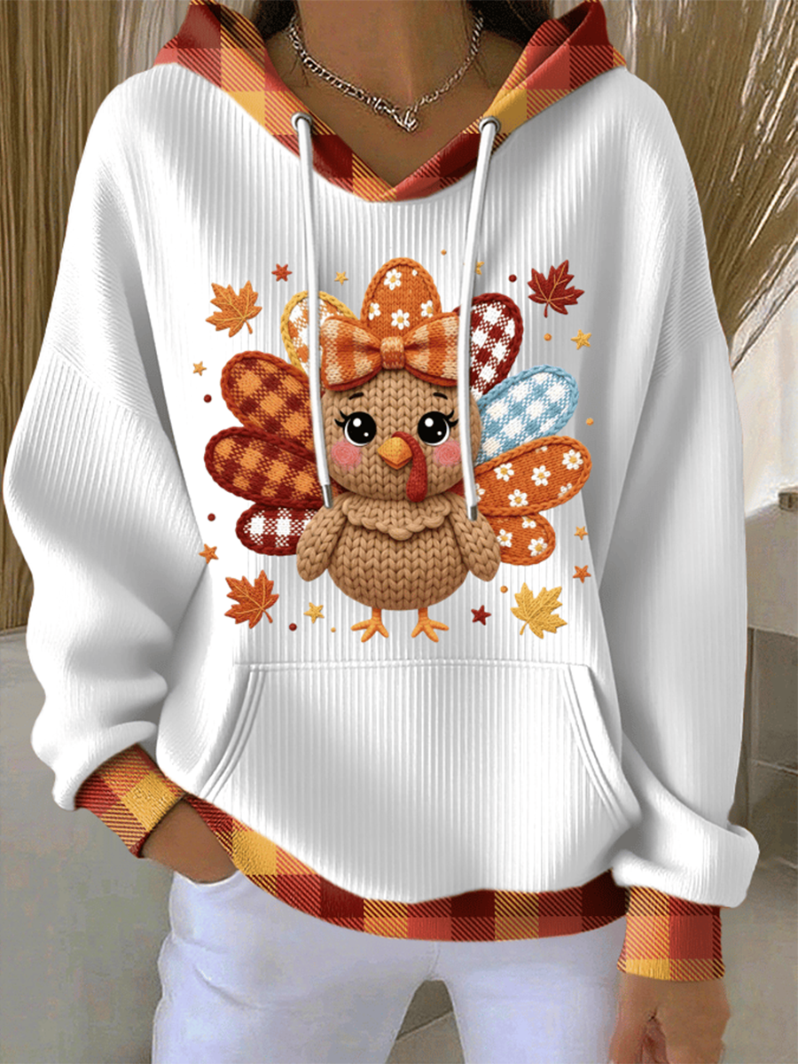 Women's Thanksgiving Print Casual Hooded Sweatshirt