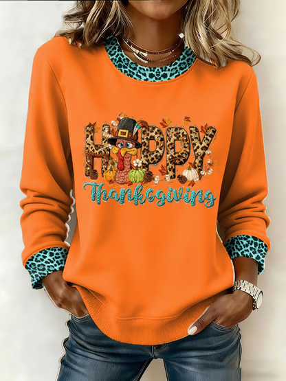 Women's Thanksgiving Print Crew Neck Sweatshirt