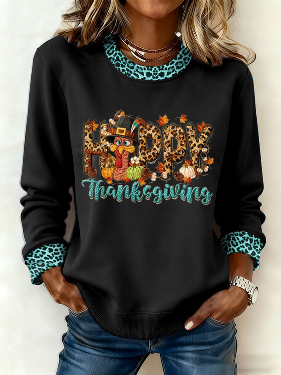 Women's Thanksgiving Print Crew Neck Sweatshirt