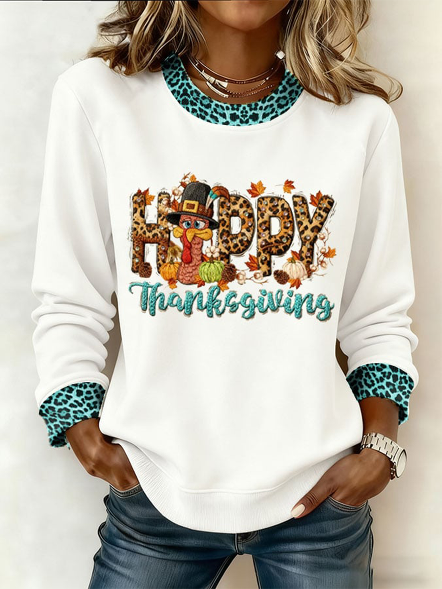 Women's Thanksgiving Print Crew Neck Sweatshirt