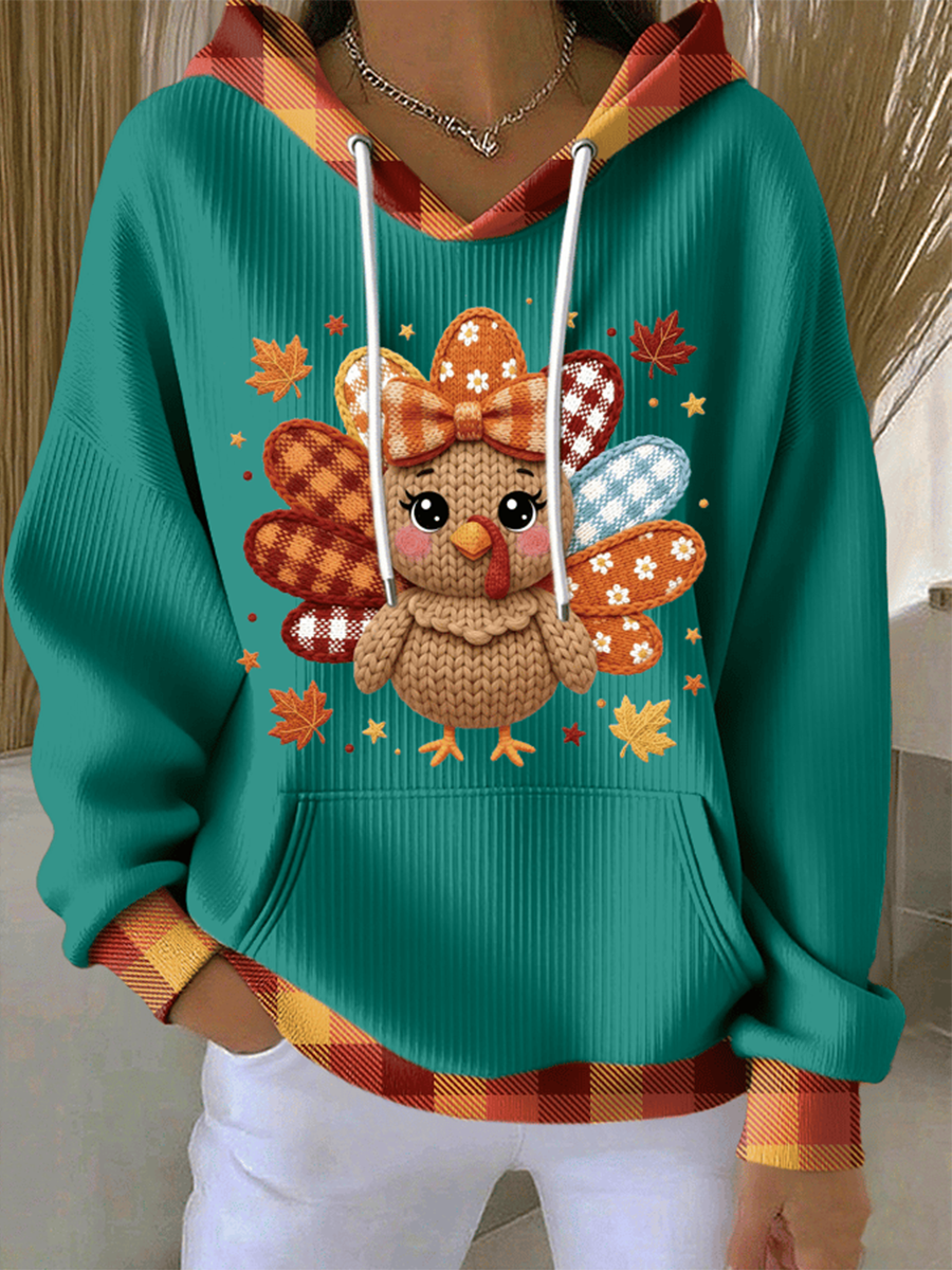 Women's Thanksgiving Print Casual Hooded Sweatshirt