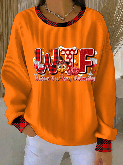 Women's Casual Thanksgiving Wine Turkey Family Sweatshirt