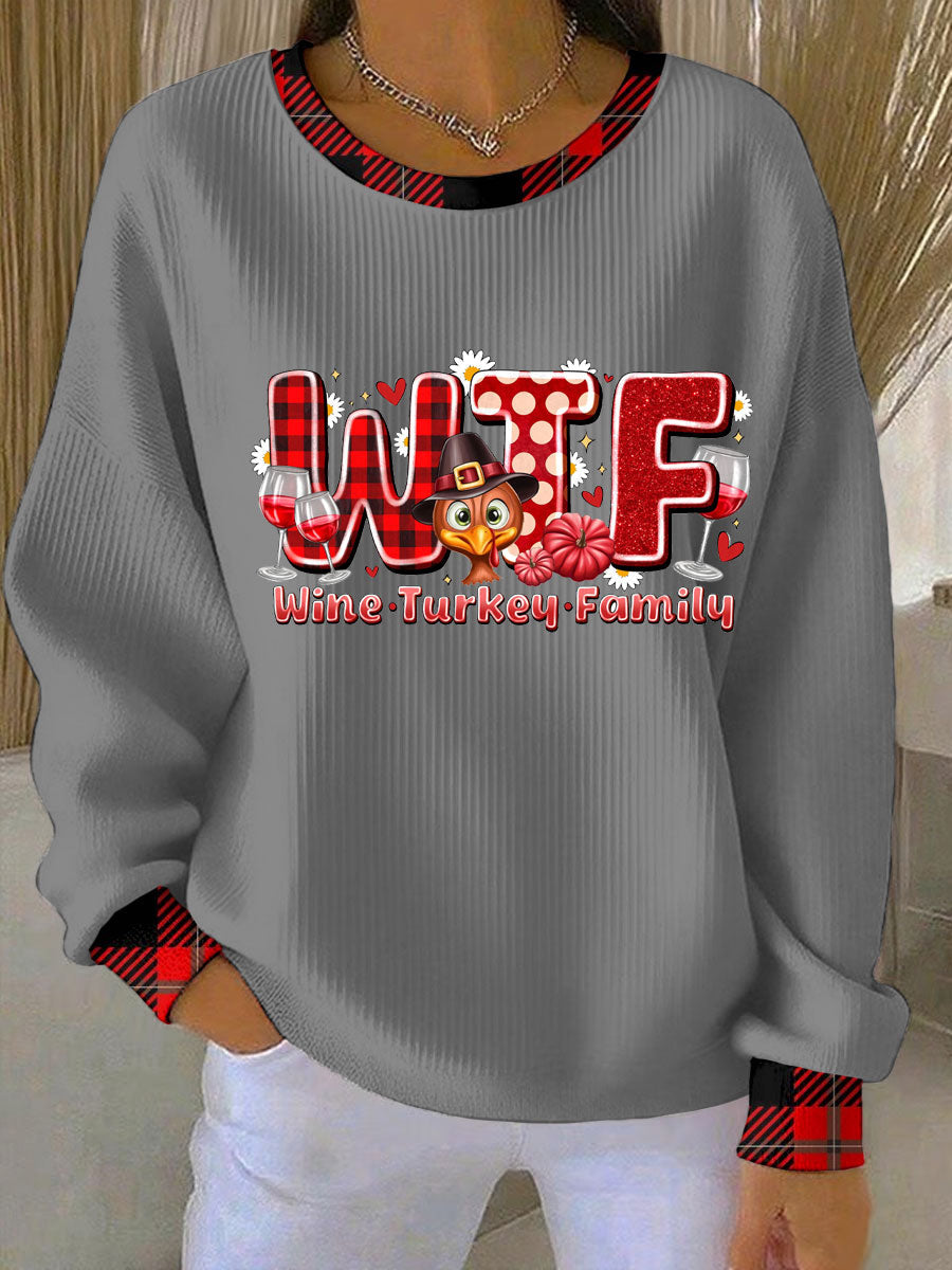 Women's Casual Thanksgiving Wine Turkey Family Sweatshirt