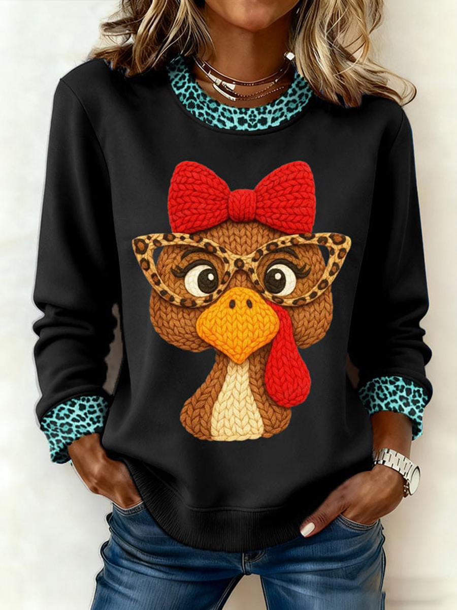 Women's Thanksgiving Print Crew Neck Sweatshirt