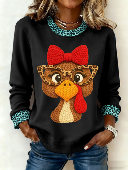 Women's Thanksgiving Print Crew Neck Sweatshirt