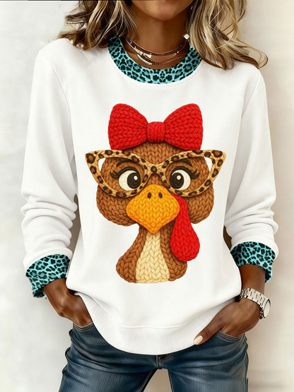 Women's Thanksgiving Print Crew Neck Sweatshirt