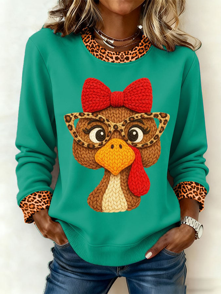 Women's Thanksgiving Print Crew Neck Sweatshirt