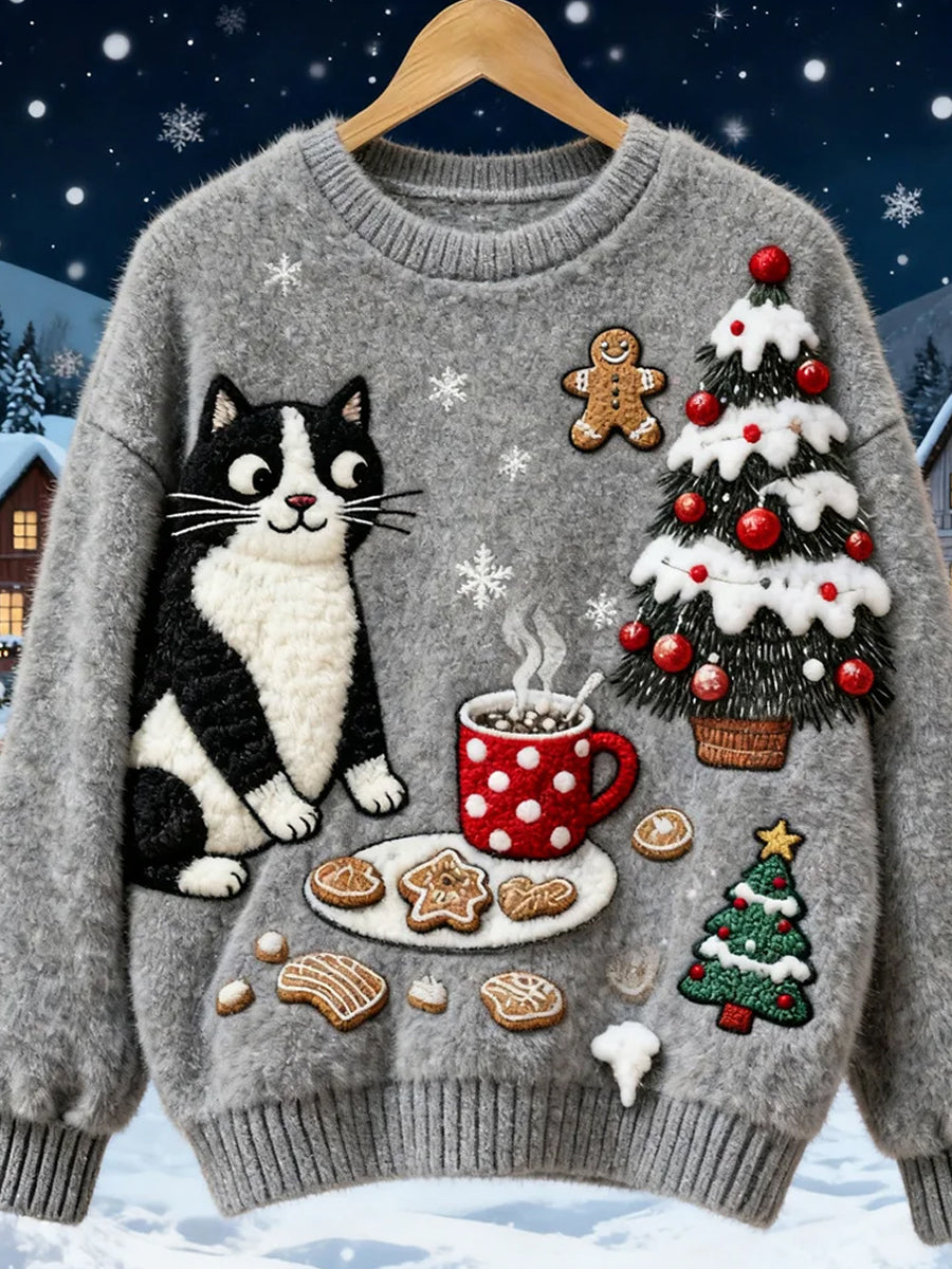 Women’s Retro Christmas Animal Art Print Comfortable Flannel Sweatshirt A / S