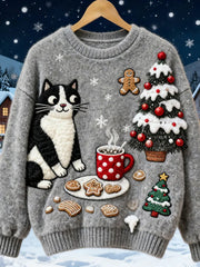Women’s Retro Christmas Animal Art Print Comfortable Flannel Sweatshirt A / S