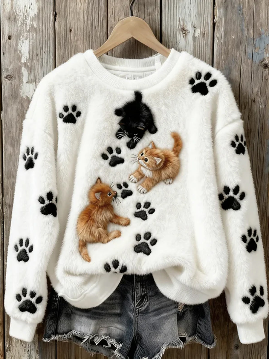 Women’s Retro Animal Art Print Comfortable Flannel Sweatshirt A / S