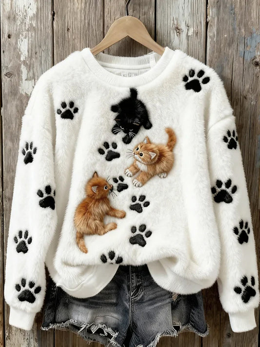 Women’s Retro Animal Art Print Comfortable Flannel Sweatshirt A / S
