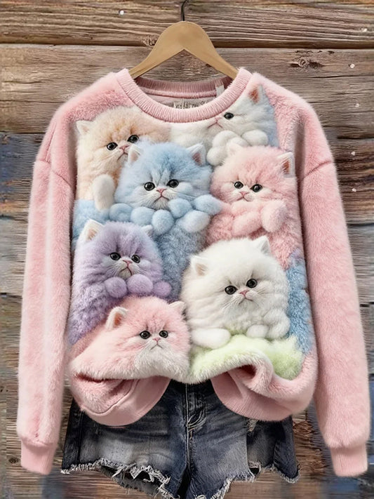 Women’s Retro Animal Art Print Comfortable Flannel Sweatshirt A / S