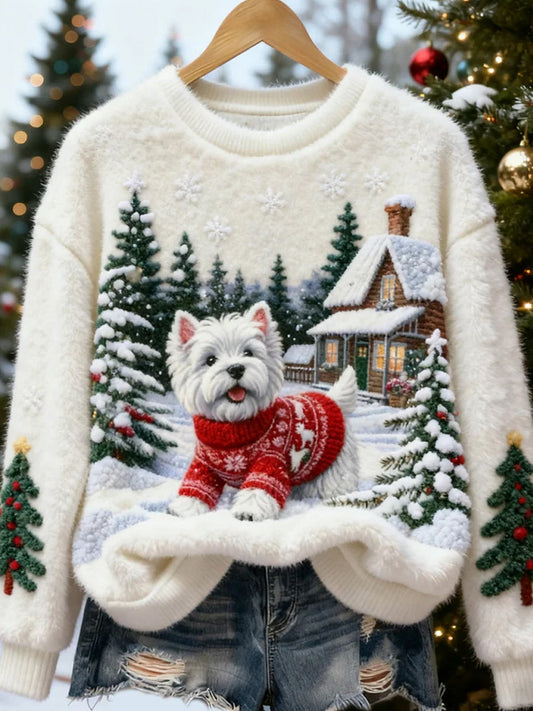 Women’s Retro Animal Christmas Art Print Casual Flannel Top A / S