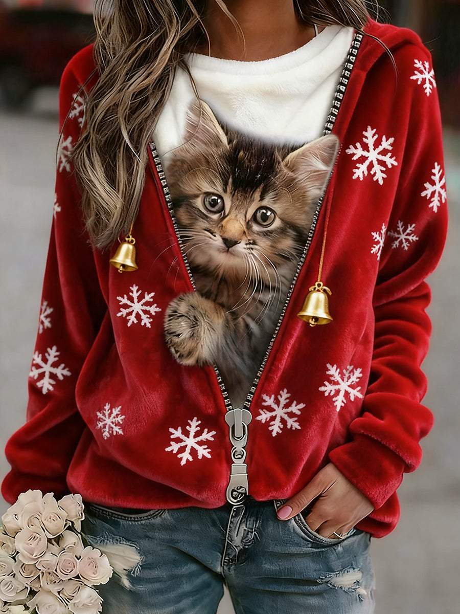 Women’s Retro Animal Christmas Art Print Casual Flannel Top A / S