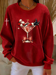 Vintage Christmas Faith Cocktail Santa Claus Sleeve Sweatshirt Red / S