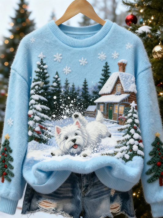 Women’s Retro Animal Christmas Art Print Casual Flannel Top A / S