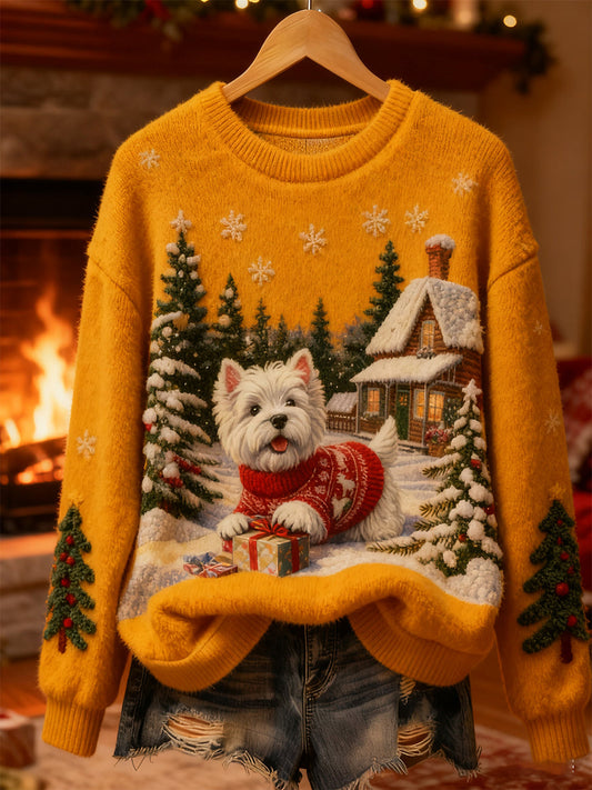 Women’s Retro Animal Christmas Art Print Casual Flannel Top A / S