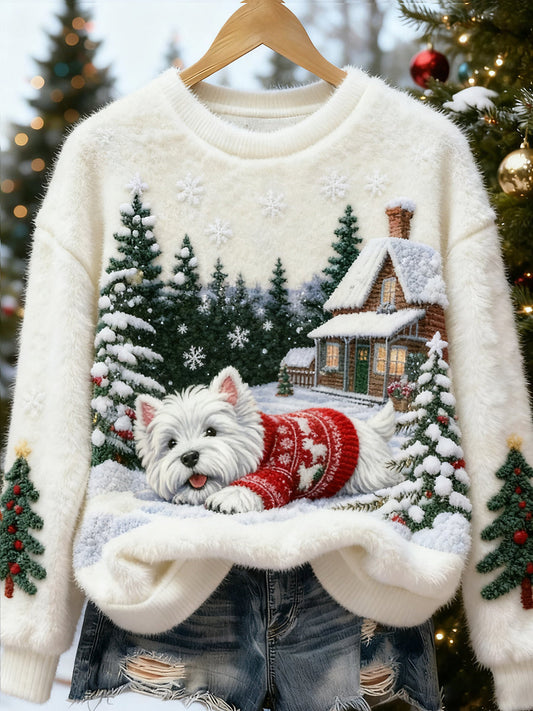 Women’s Retro Animal Christmas Art Print Casual Flannel Top A / S