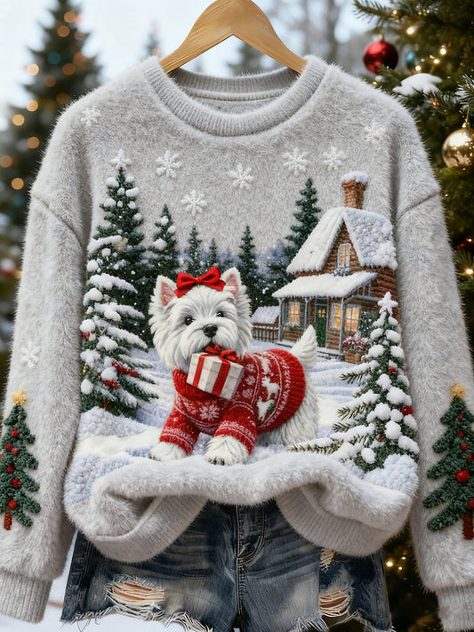 Women’s Retro Animal Christmas Art Print Casual Flannel Top A / S